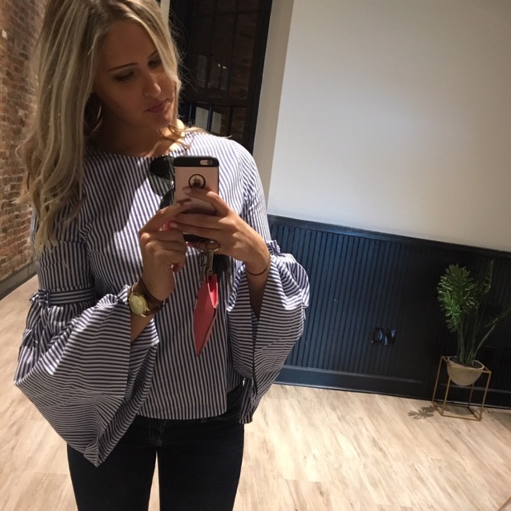 Catherine Maladrino bell sleeve stripe top